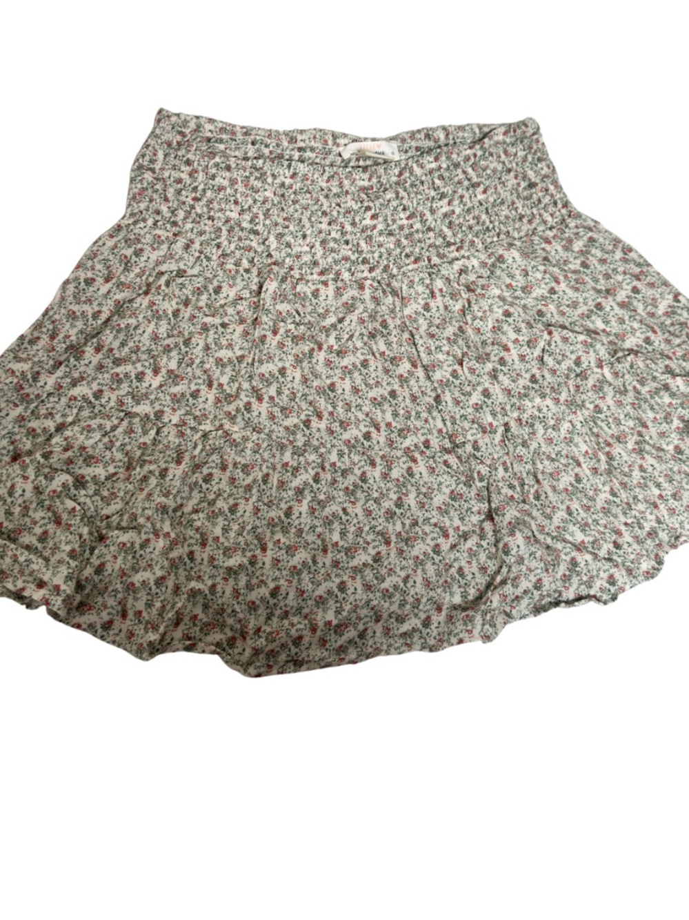 URBAN Romantics White Floral Smocked Circle Skirt with Pink Flowers